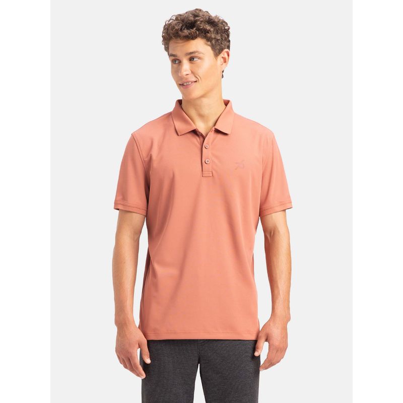 Jockey AM38 Men Microfiber Fabric Solid Half Sleeve Polo T-Shirt - Rust (S)