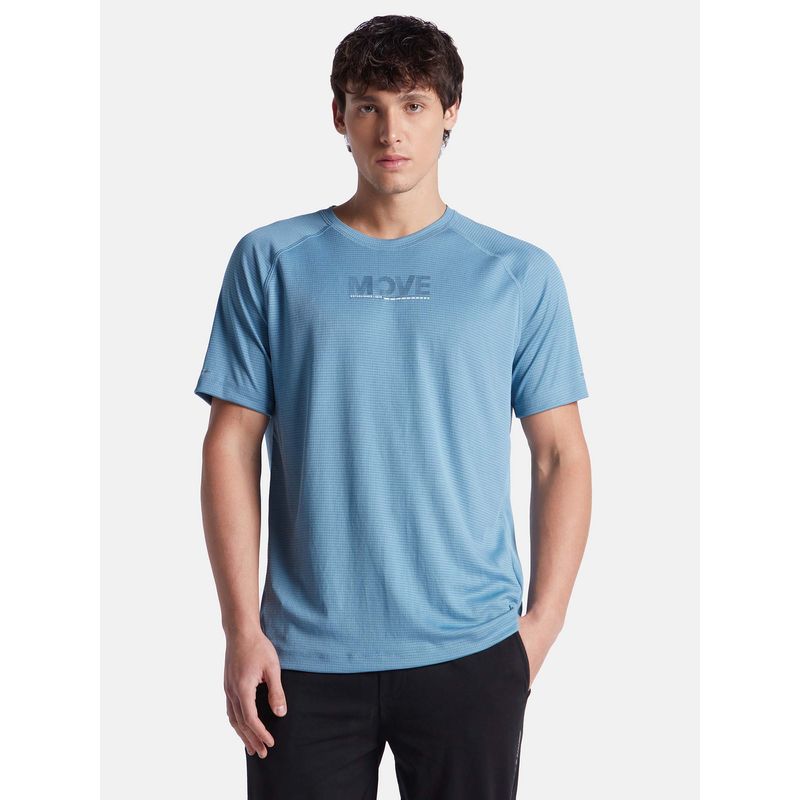 Jockey MV50 Men Microfiber Solid Round Neck Textured T-Shirt - Provincial Blue (S)