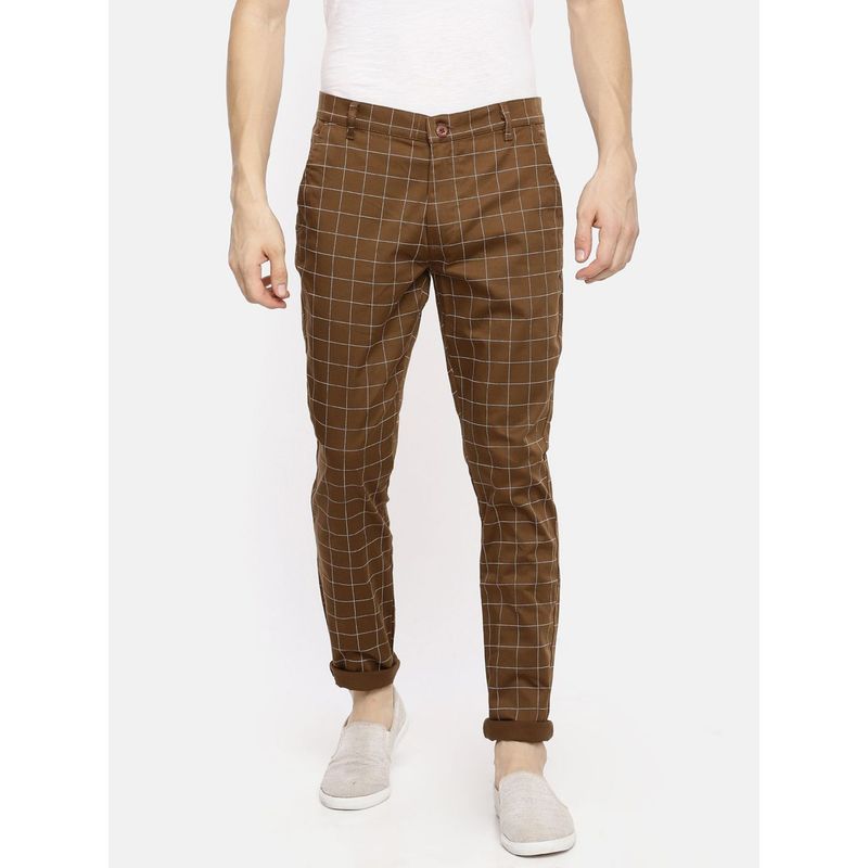 The Indian Garage Co Men Brown Checks Chinos (28)