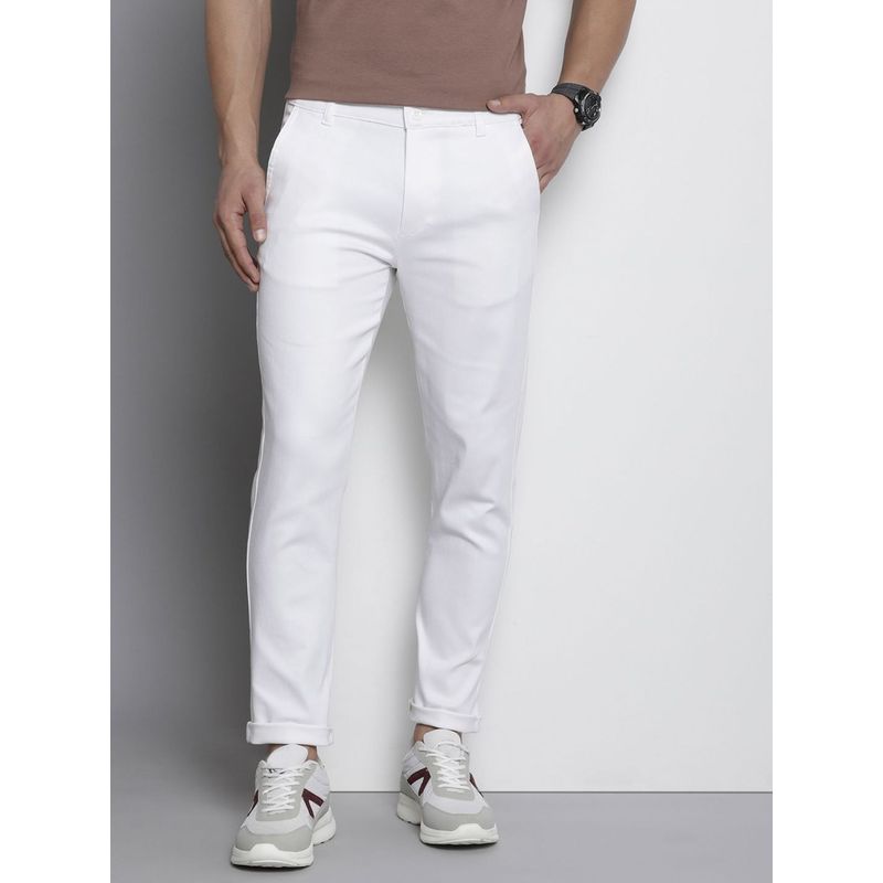 The Indian Garage Co Men White Solid/Plain Chinos (28)