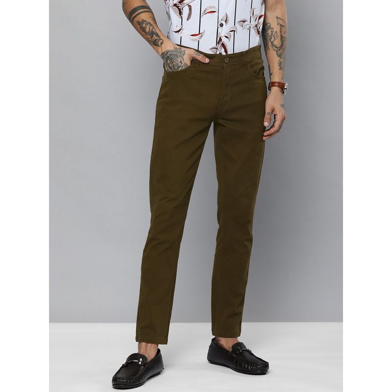 The Indian Garage Co Men Brown Solid/Plain Chinos (28)