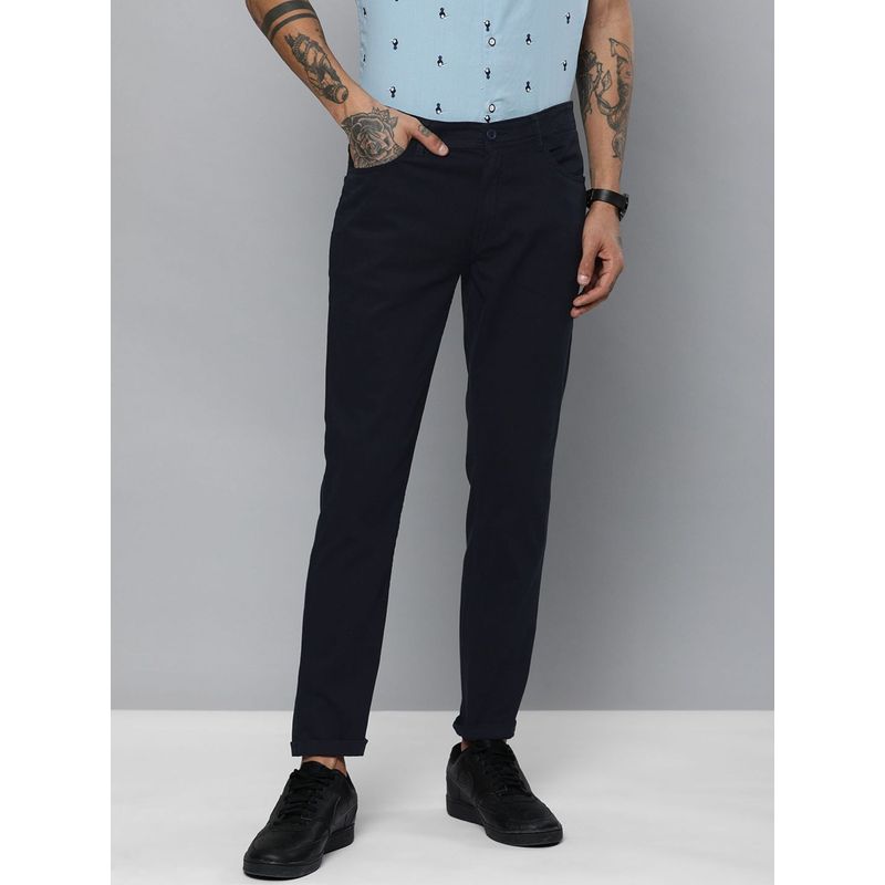 The Indian Garage Co Men Navy Blue Solid/Plain Chinos (28)