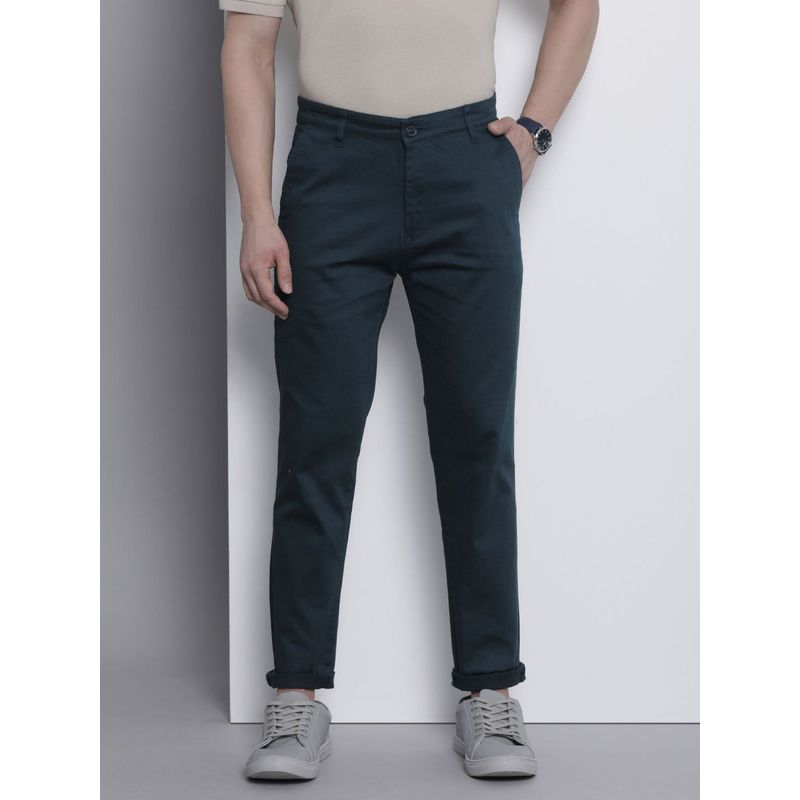 The Indian Garage Co Men Navy Blue Solid/Plain Chinos (30)