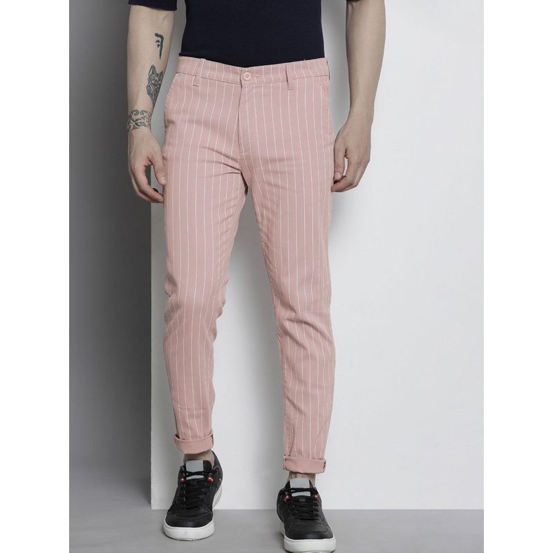 The Indian Garage Co Men Pink Stripes Chinos (28)