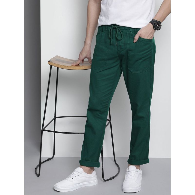 The Indian Garage Co Men Teal Solid/Plain Trousers (28)
