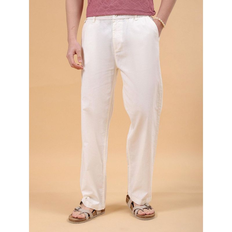 The Indian Garage Co Men Off White Solid/Plain Trousers (30)
