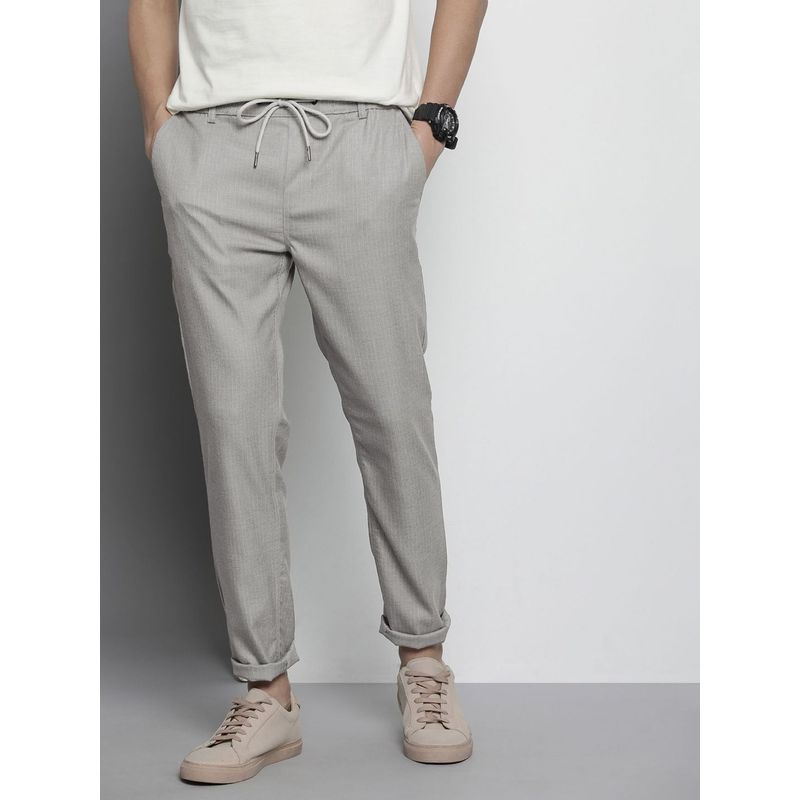 The Indian Garage Co Men Grey Solid/Plain Trousers (34)