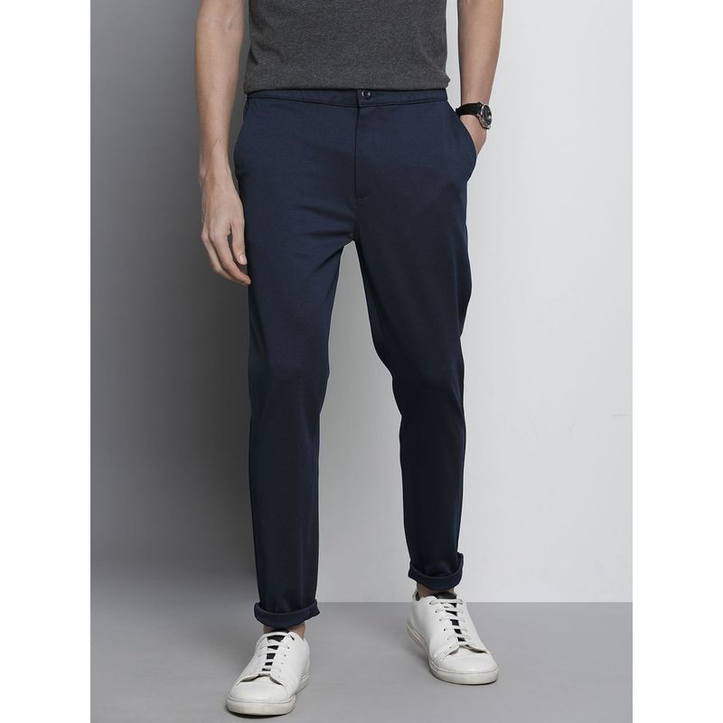 The Indian Garage Co Men Navy Blue Solid/Plain Chinos (36)