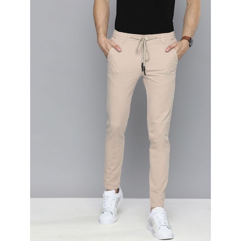 The Indian Garage Co Men Pink Solid/Plain Chinos (28)