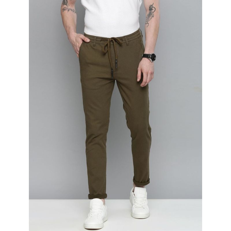 The Indian Garage Co Men Brown Solid/Plain Chinos (34)