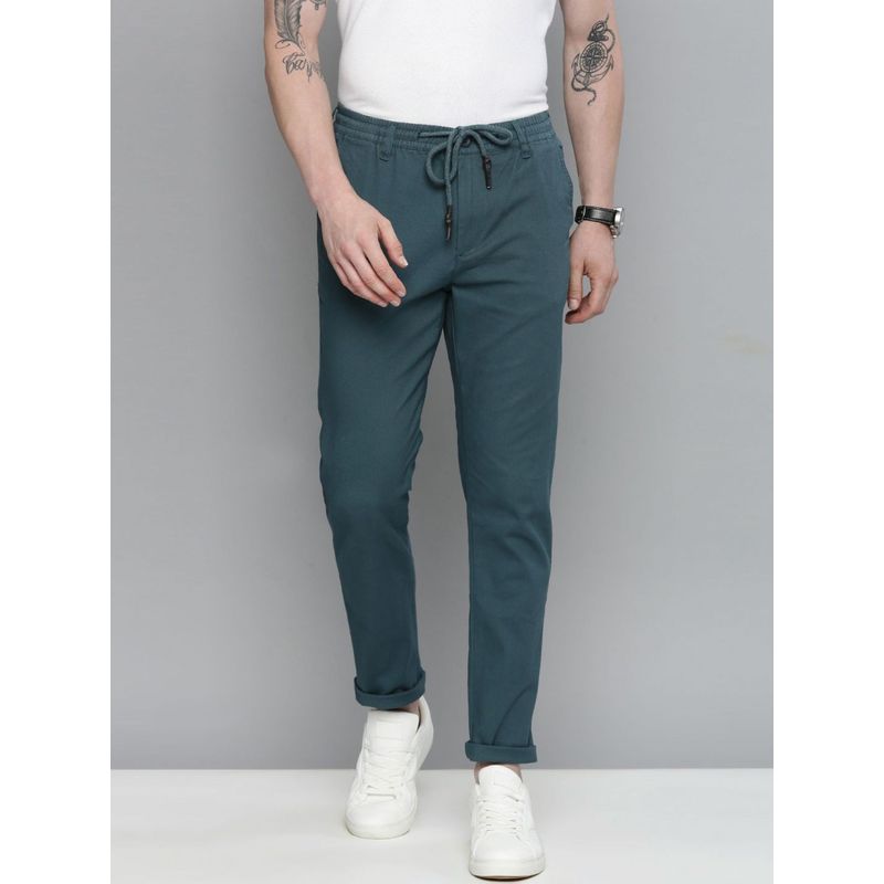 The Indian Garage Co Men Teal Solid/Plain Chinos (28)