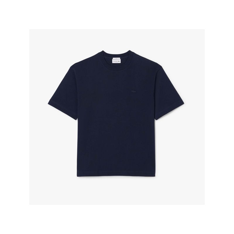 Lacoste Navy Blue Solid Plain Casual Cotton T-Shirt (L)