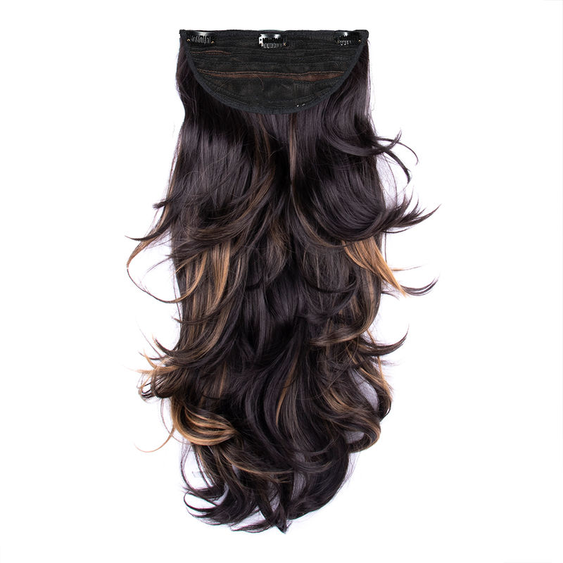 Streak Street Clip-In 18 Out Curl Dark Brown Hair Extensions With Golden Highlights