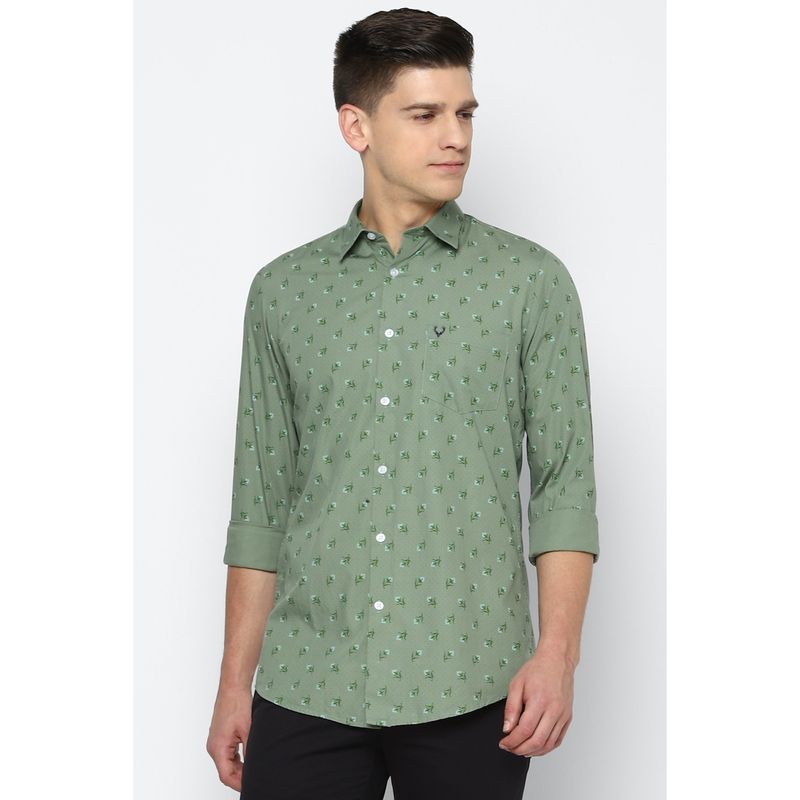 Allen Solly Men Green Slim Fit Print Full Sleeves Casual Shirt (39)