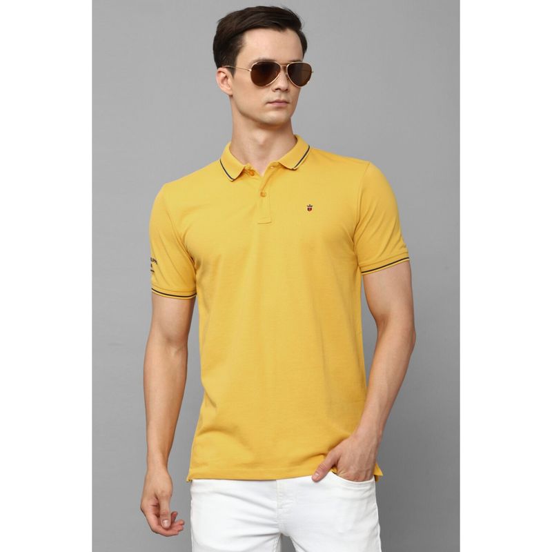 Louis Philippe Men's Yellow Polo T-Shirt with Collar Tipping and Branding on Sleeve (M)
