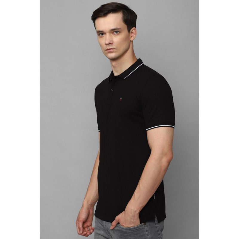 Louis Philippe Men's Black Polo T-Shirt with Collar Tipping and Branding on Sleeve (3XL)