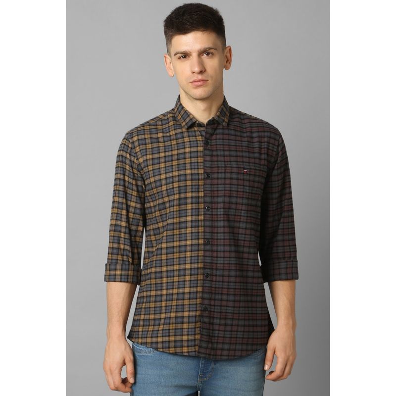 Louis Philippe Men Grey Slim Fit Check Full Sleeves Casual Shirt (44)