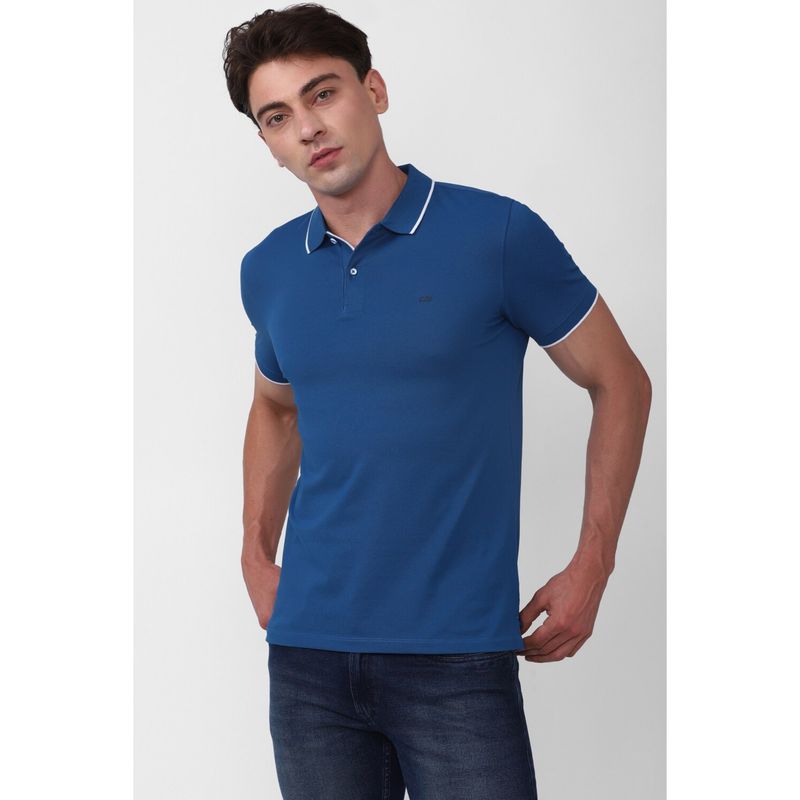 Peter England Men Blue Solid Polo T-Shirt (XL)