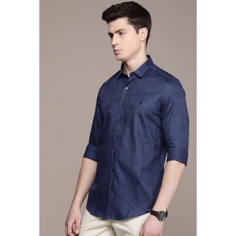 Simon Carter Men Navy Blue Printed Casual Shirt (46)