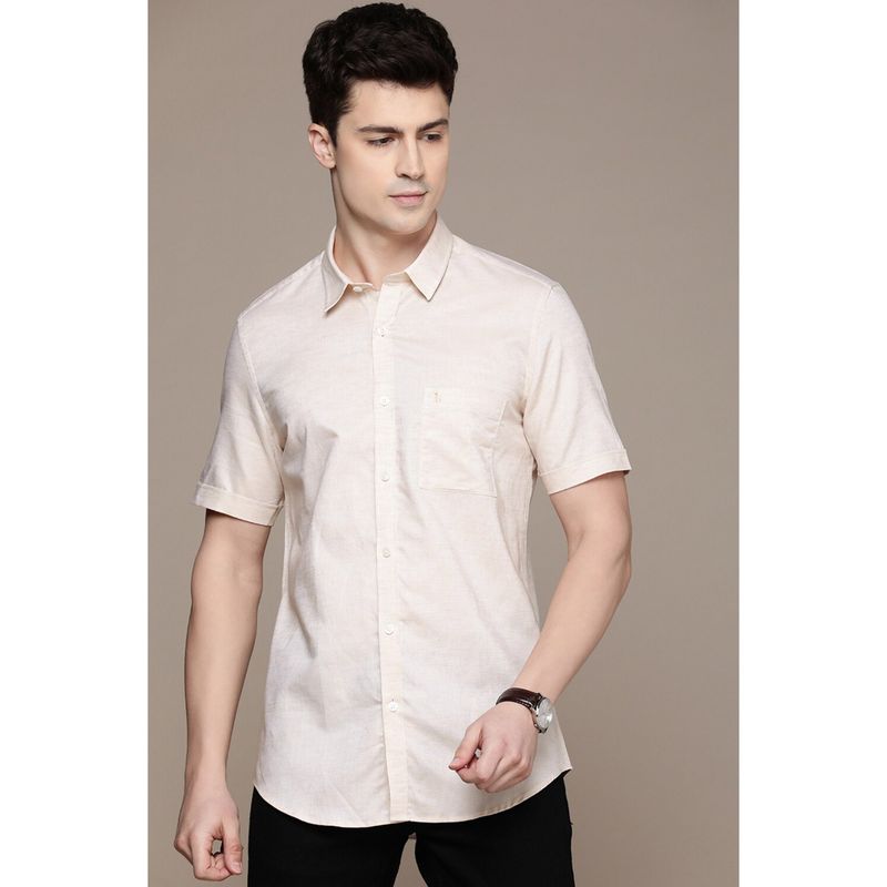 Simon Carter Men Cream Solid Casual Shirt (39)