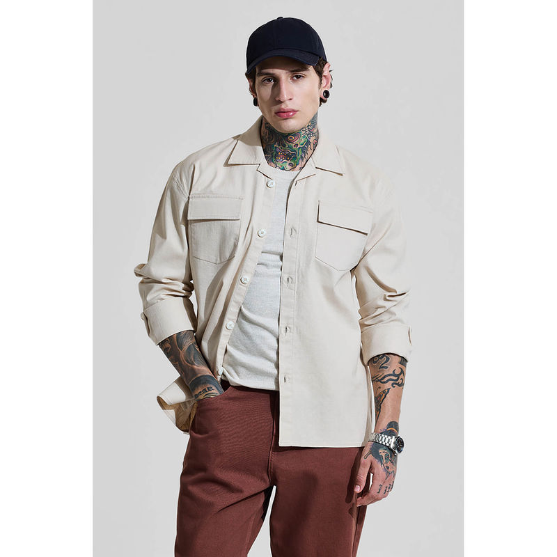 Snitch Bordeaux Beige Light Weight Linen Blend Shacket (M)