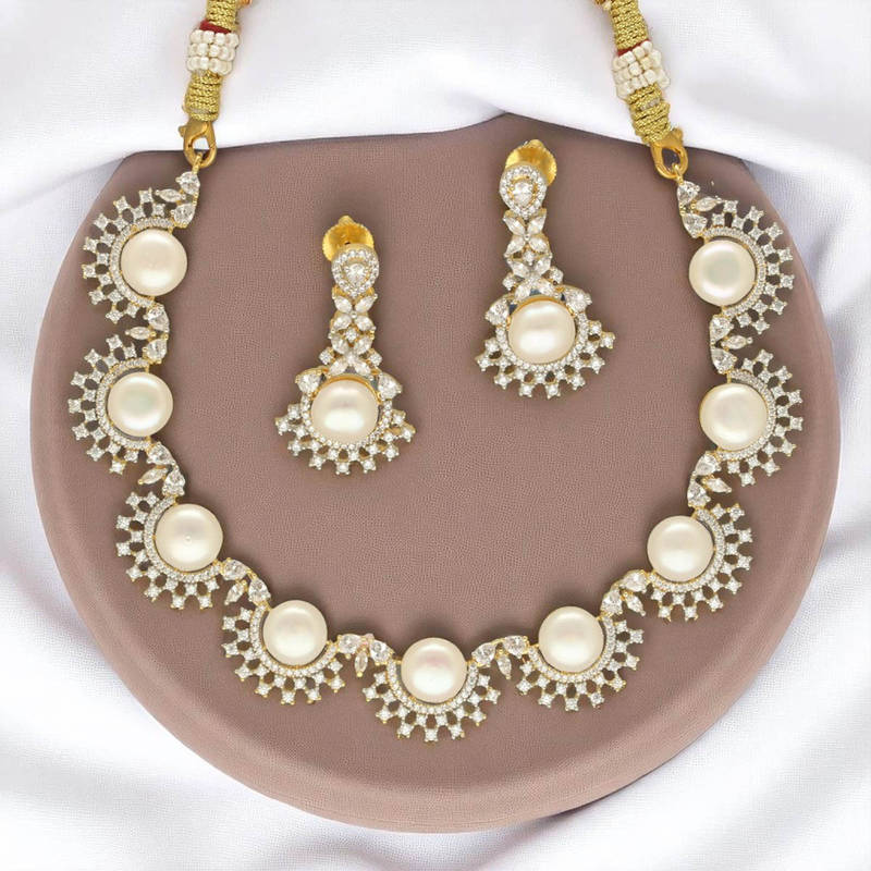 Buy Sri Jagdamba Pearls Royal White Pearl Necklace Set Online