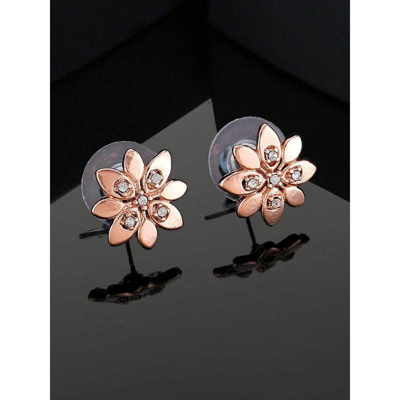 Stylish Latest Fashion Rose Gold Plated Glittering Crystal AD Stone Studs Earrings for Women & Girls main image 0