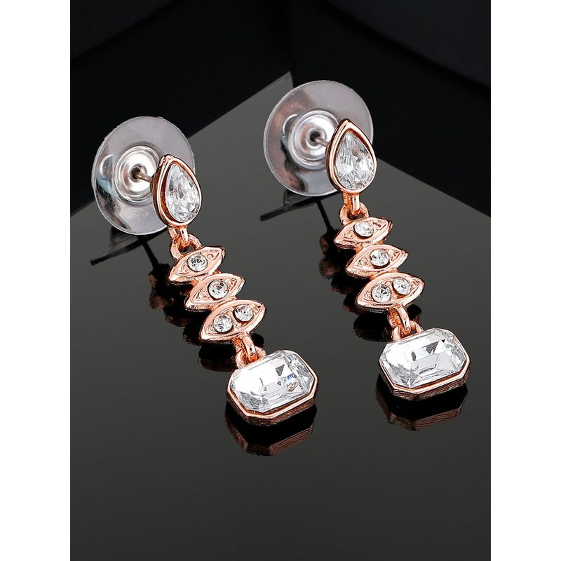 Stylish Latest Fashion Rose Gold Plated Glittering Crystal AD Stone Studs Earrings for Women & Girls main image 1