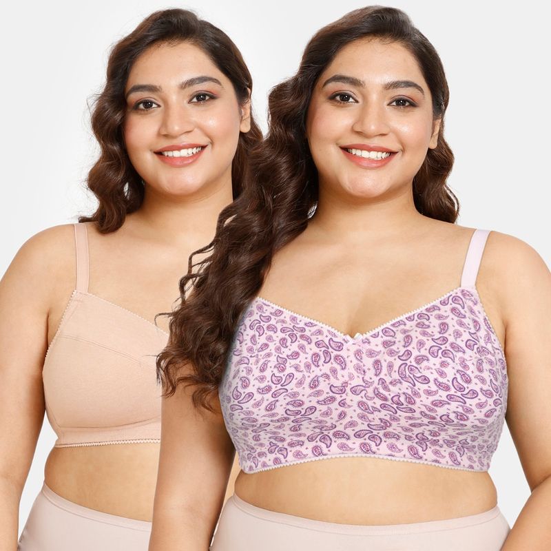 Zivame Double Layered Non Wired Full Coverage Super Support Bra - Brown Pink (Pack of 2) (34D)