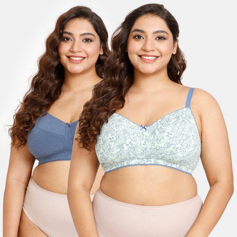 Zivame Double Layered Non Wired Full Coverage Super Support Bra - Blue Green (Pack of 2) (34D)