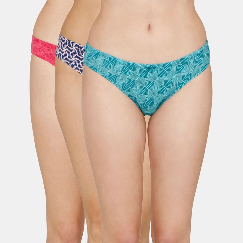 Zivame Anti-Microbial Low Rise Full Coverage Bikini Panty - Assorted (Pack of 3) (S)