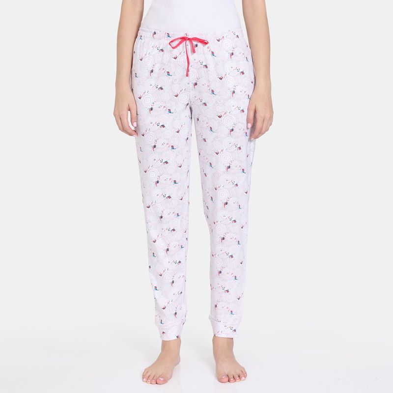 Zivame Tell A Tail Knit Cotton Pyjama - Bright White (S)