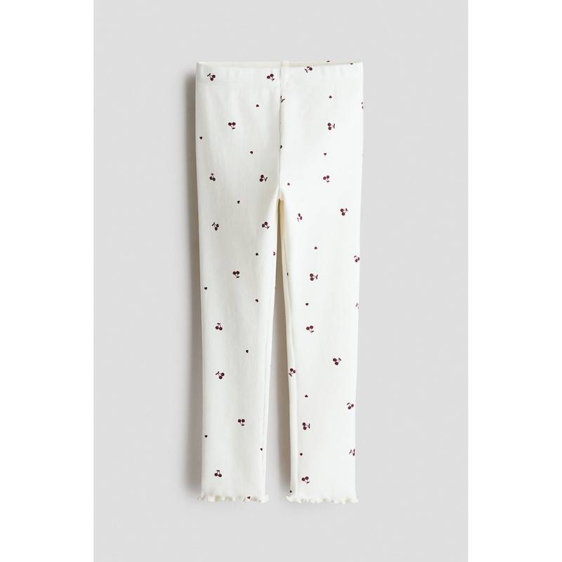 H&M Girls White Ribbed Cotton Leggings (2-3 Years)