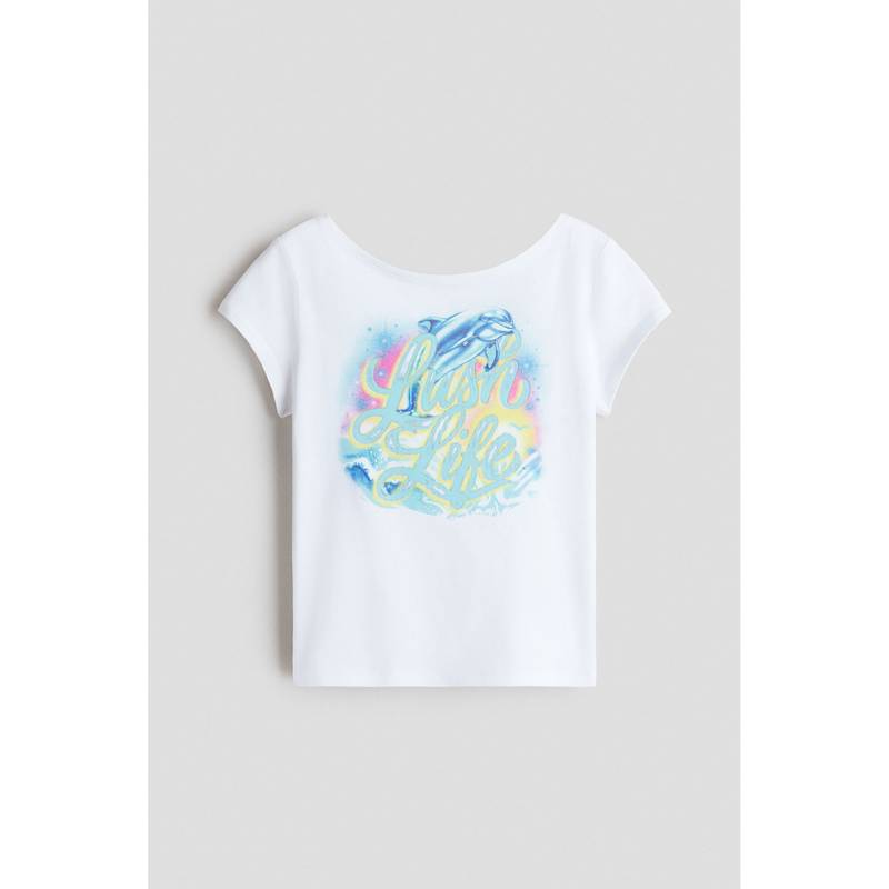 H&M Girls White Print-Motif Cotton T-Shirt (8-10 Years)
