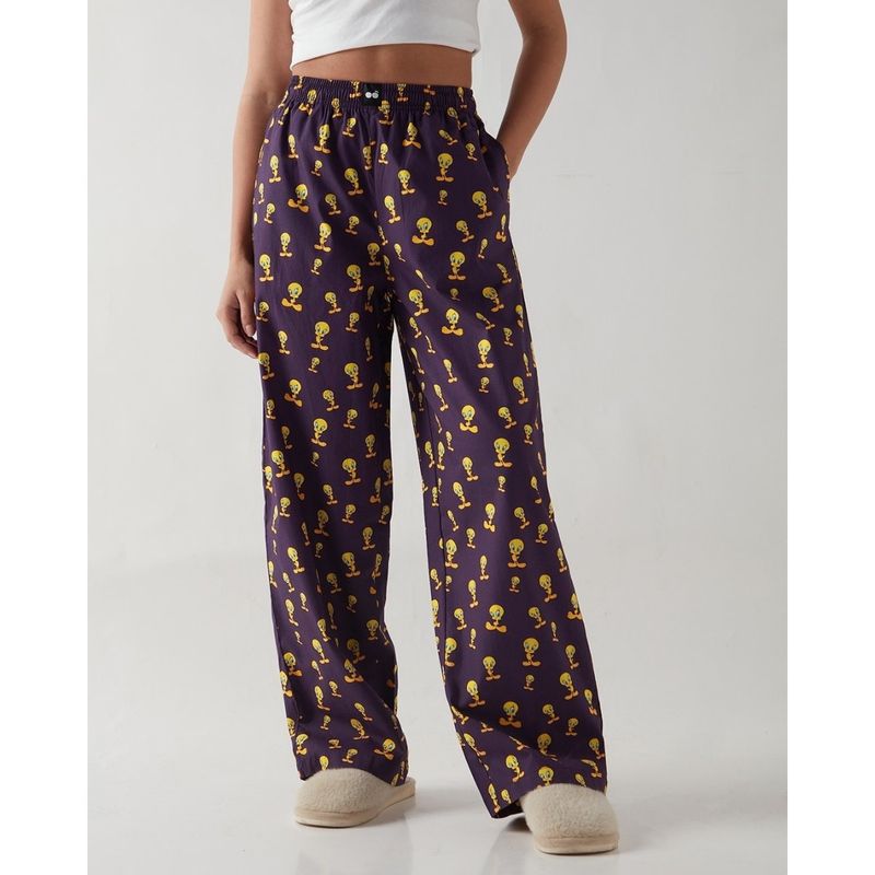 Bewakoof Women Purple All Over Printed Wide Leg Pyjamas (XL)