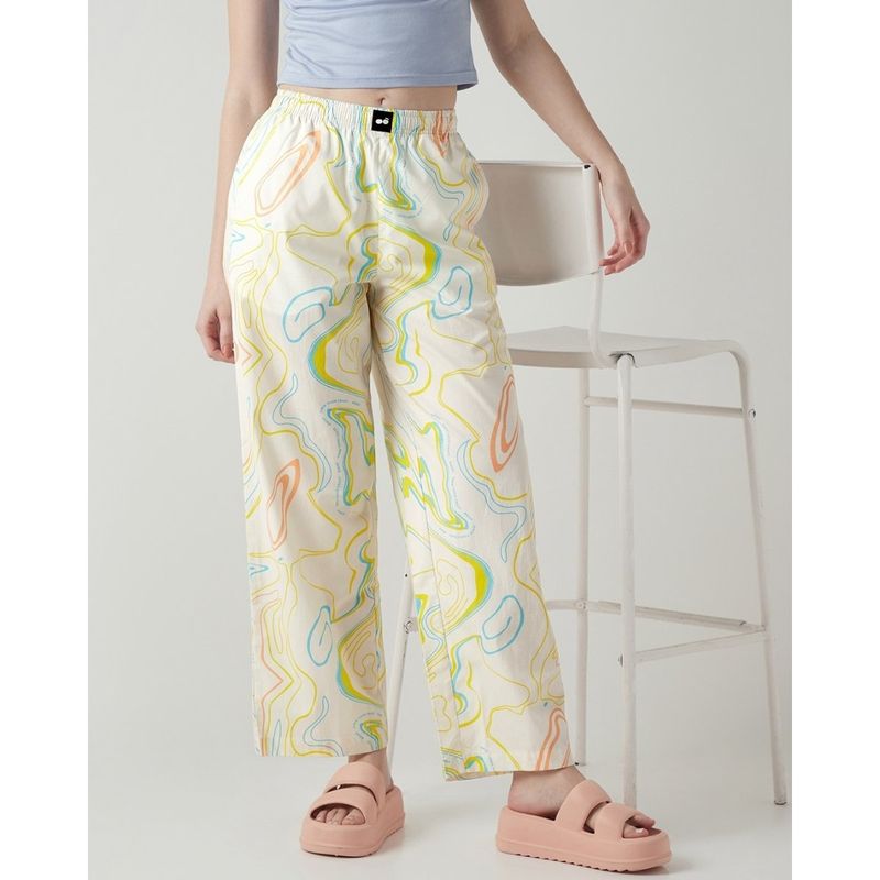 Bewakoof Women Off White All Over Printed Wide Leg Pyjamas (L)