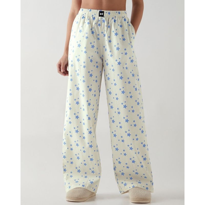 Bewakoof Women Off White All Over Printed Wide Leg Pyjamas (2XL)