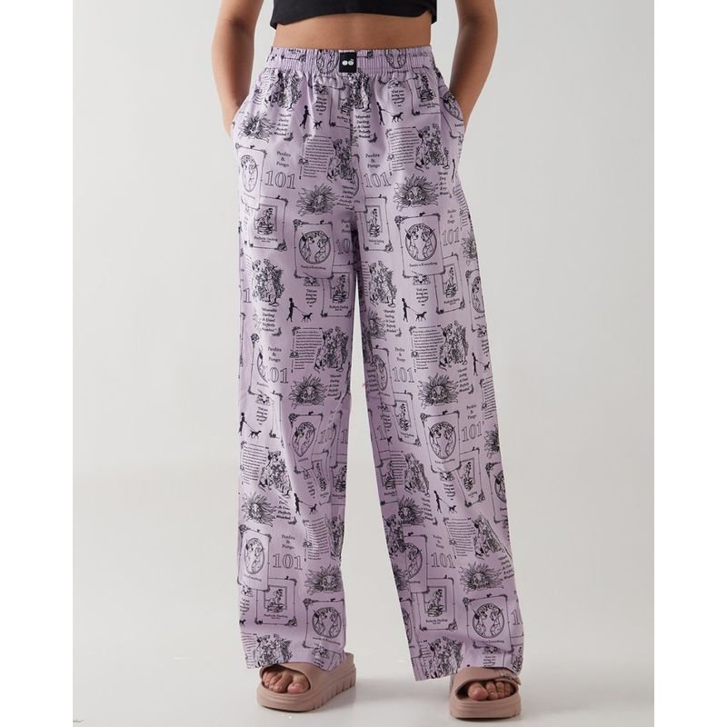 Bewakoof Women Purple All Over Printed Wide Leg Pyjamas (M)