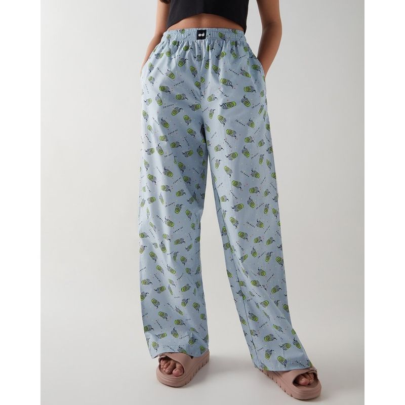 Bewakoof Women Blue All Over Printed Wide Leg Pyjamas (M)