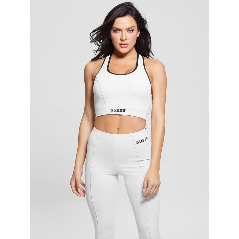 Guess Women White Solid Adrianna Active Bra (L)