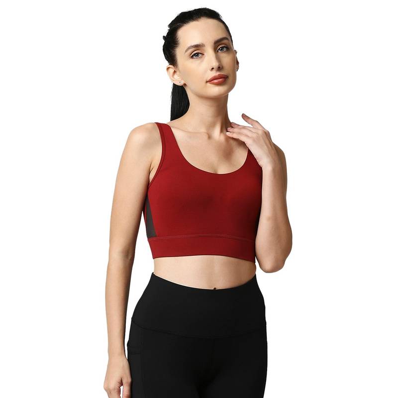 SOIE Medium Impact Non Padded Non Wired Long Line Sports Bra-Maroon (M)