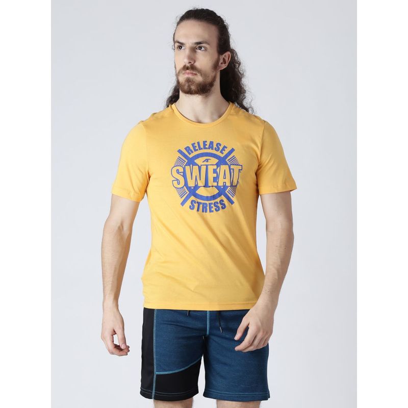 Alcis Men Yellow Printed Round Neck Slim Fit T-shirt (M)