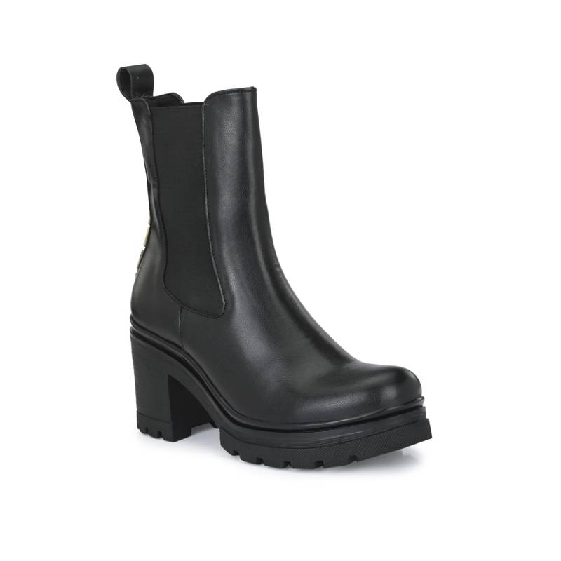 Delize Women's Black Solid Studded Ankle Boots (EURO 36)