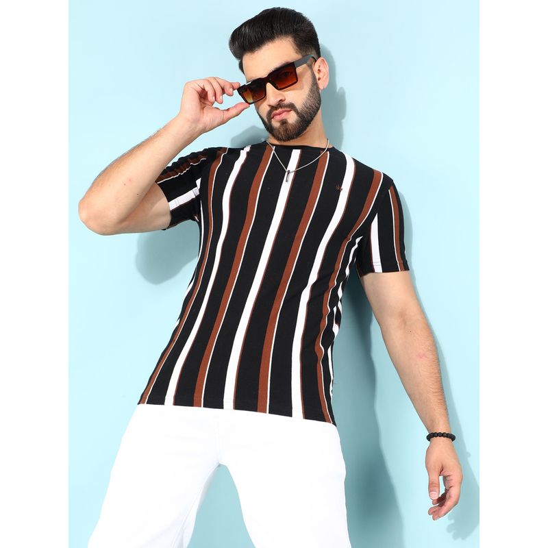 CRIMSOUNE CLUB Men Black Vertical Striped T-Shirt (M)