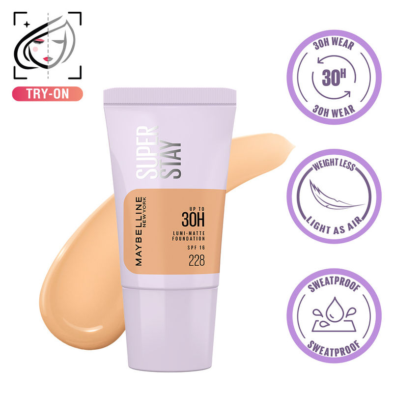 Maybelline New York Super Stay Lumi-Matte Foundation-30Hr Wear-Lightweight-Normal-Dry Skin - 228