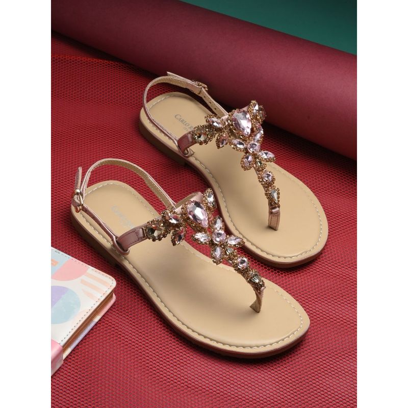 CARLO ROMANO Pink Genuine Leather Flat Stylish Sandal (UK 7)