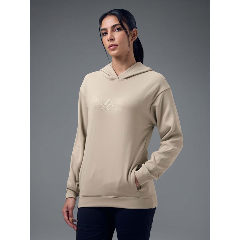 Technosport Women Beige Slim Fit Hooded Sports Sweatshirt (S)
