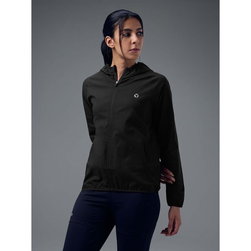 Technosport Women Black Solid Slim Fit Hooded Jacket (2XL)