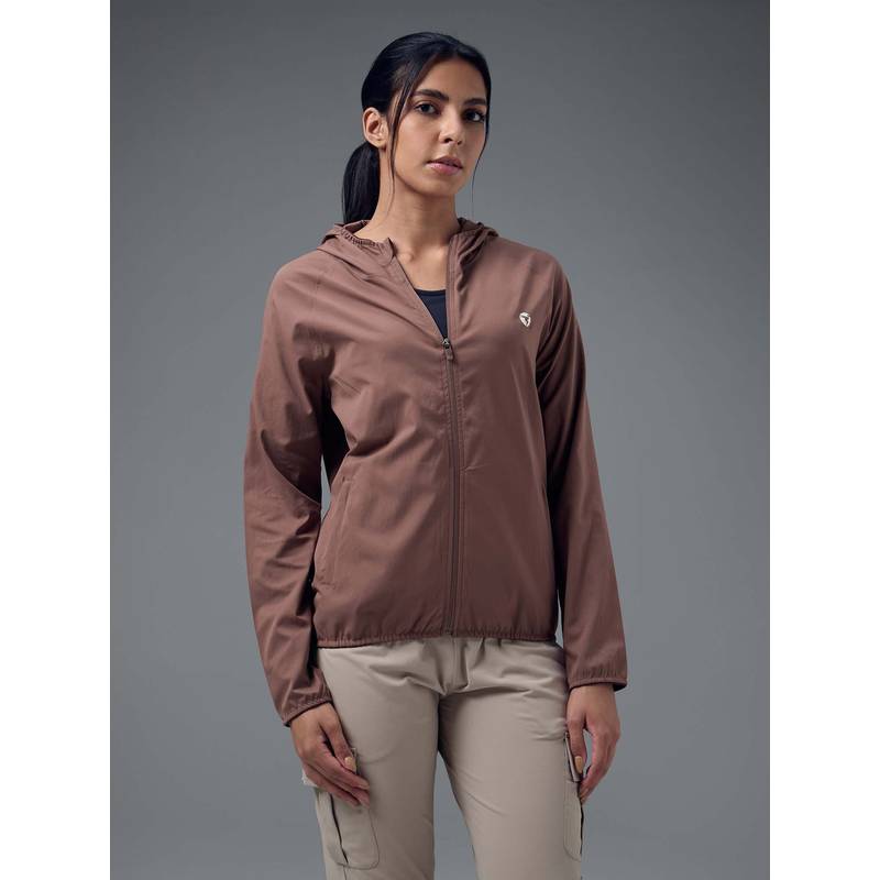 Technosport Women Light Brown Solid Slim Fit Hooded Jacket (S)
