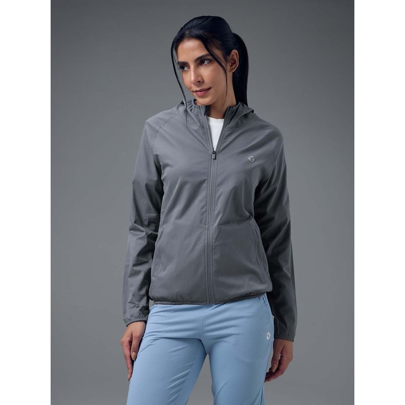 Technosport Women Grey Solid Slim Fit Hooded Jacket (XL)
